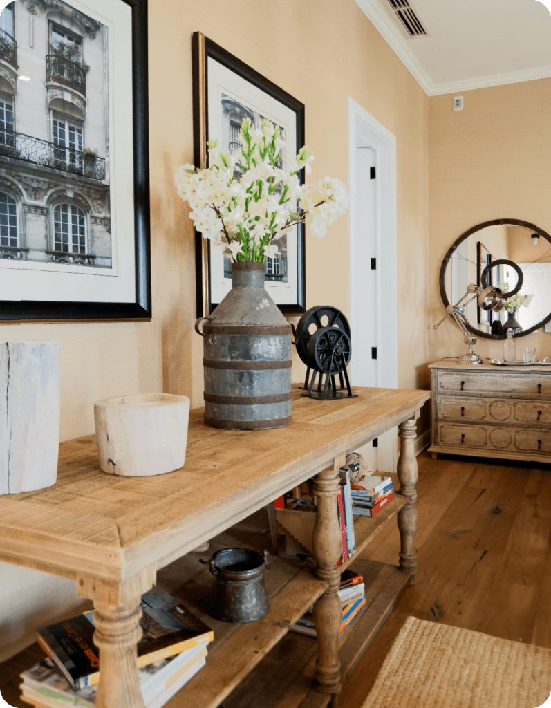 brown table in tan room